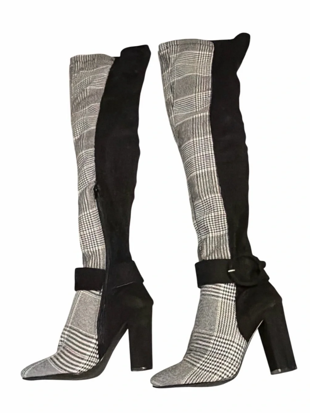 NWOT Black & Gray Houndstooth Over-the-Knee Block Heel Boots